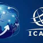 Εικόνα με υδρόγειο και το λογότυπο της ICANN