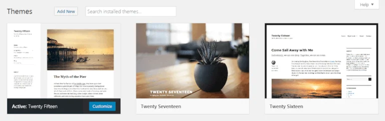 Οθόνη επιλογής WordPress theme στο WP CMS